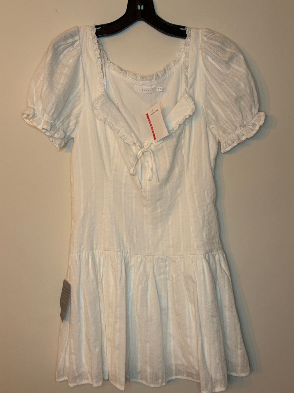 Lush White Puff Sleeve Milk-Maid Mini Dress- NWT- Size M - Picture 2 of 5
